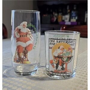 Vintage Norman Rockwell and Coca Cola Santa Collectible Christmas Drinkware